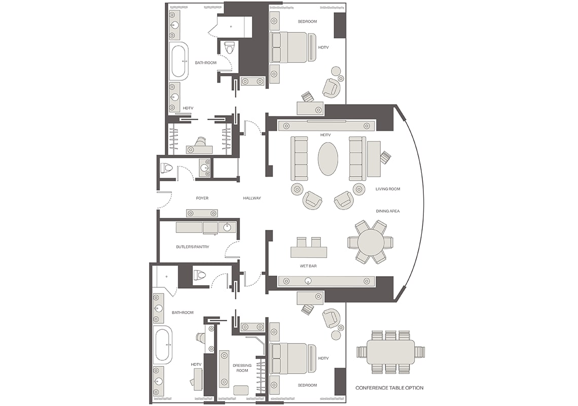 The interior of the Two Bedroom Residence at Encore Boston Harbor