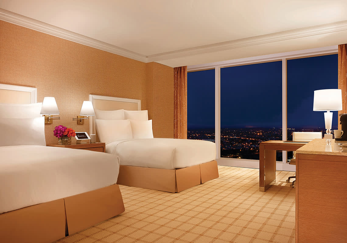 The interior of the Premier Double hotel room at Encore Boston Harbor