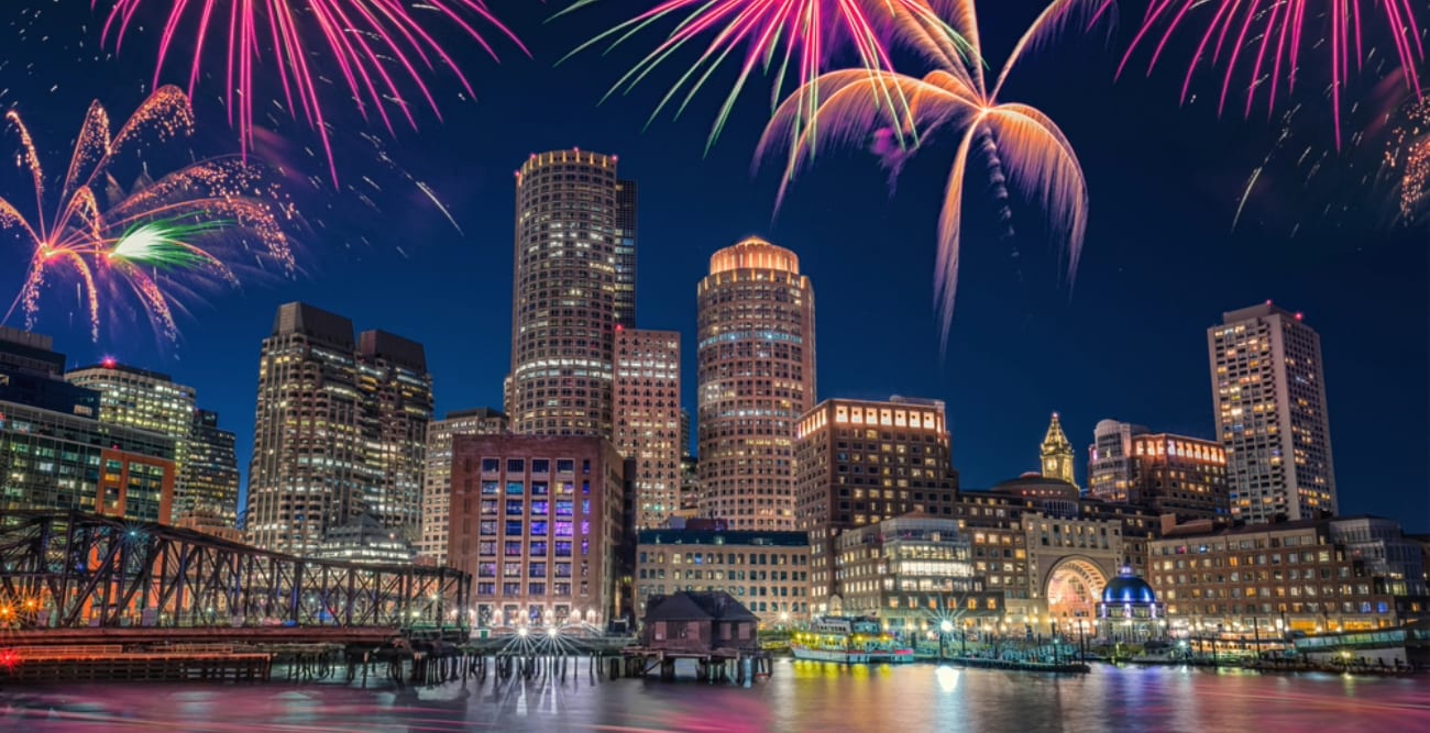 Fireworks at night in Boston