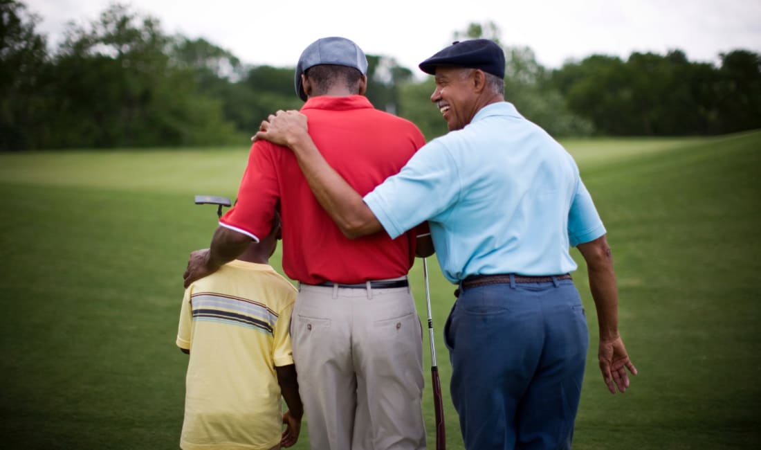 Father, son and Grandpa golfing together 