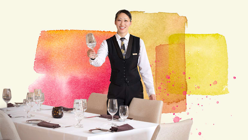 wynn employee holding wine glass