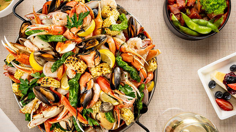 Group of friends eating Dinner at The Buffet at Wynn Las Vegas