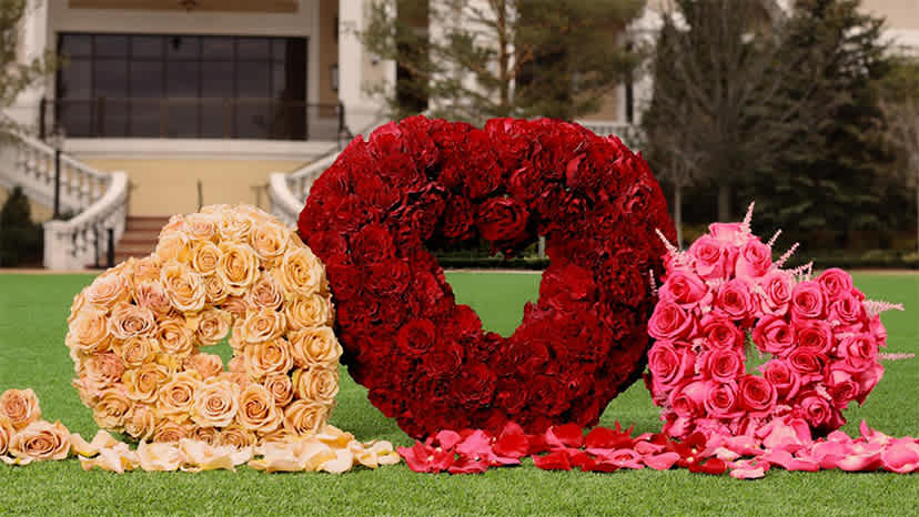 3 hearts made out of flowers