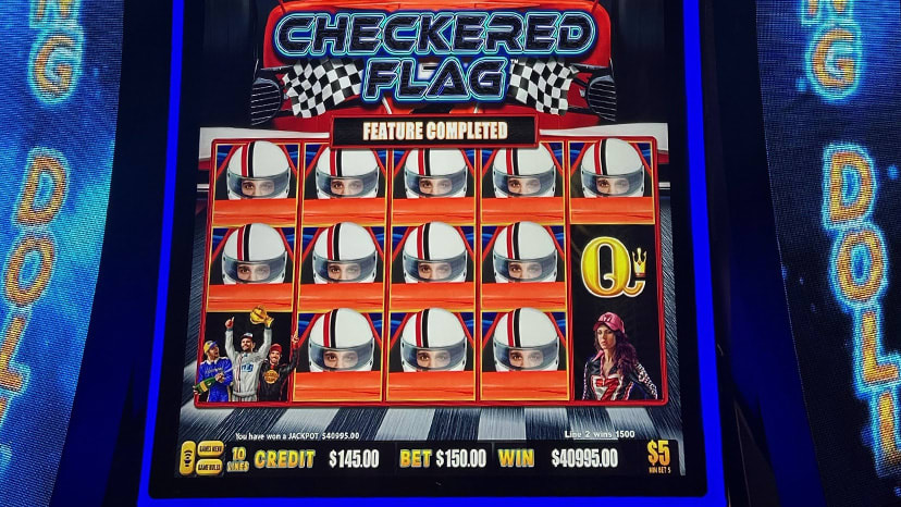 Slot machine screen for the game Checkered Flag