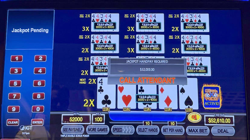 A slot machine screen with video poker