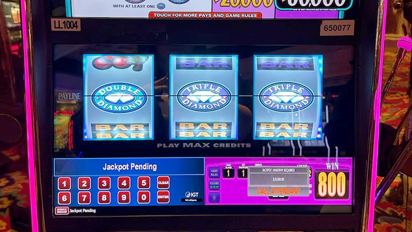 A slot machine showing a $20,000 winner