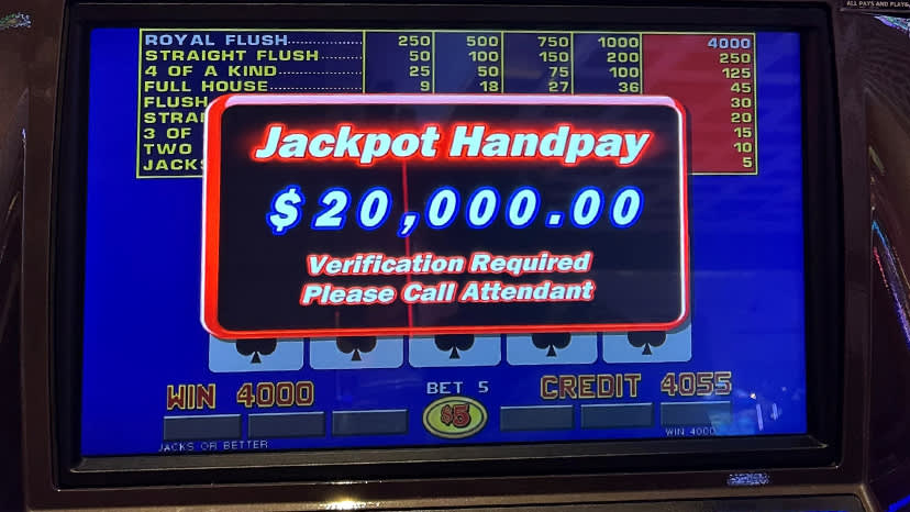 A guest won $20,000 playing video poker