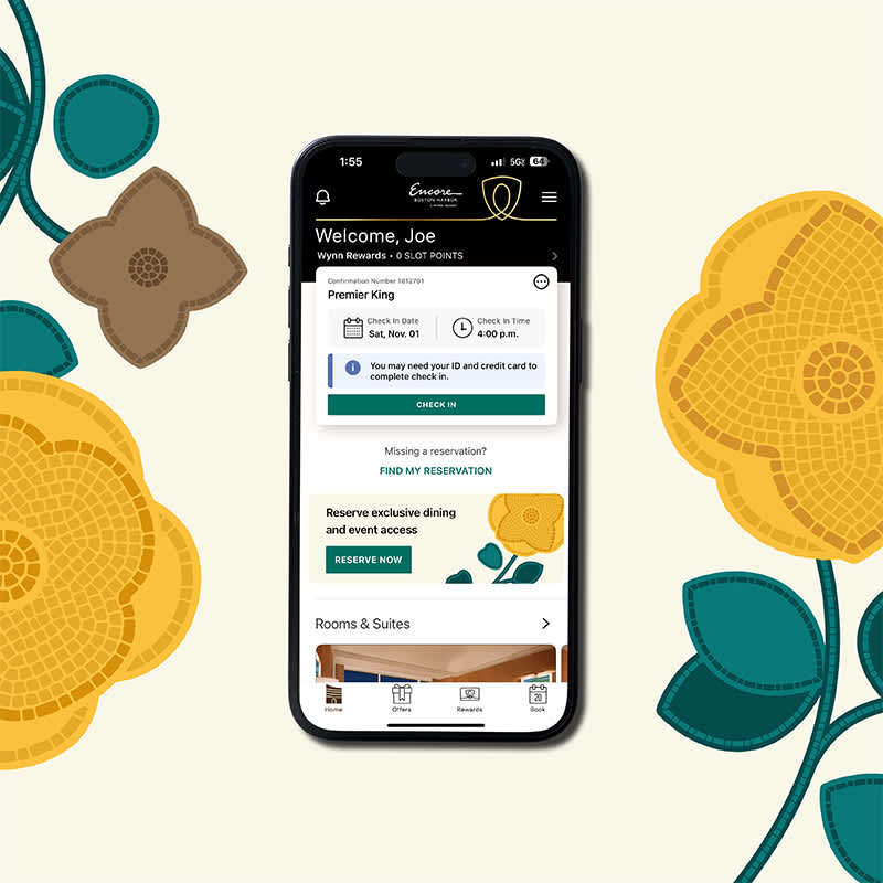 An iphone screen showing the Wynn Resorts Mobile App