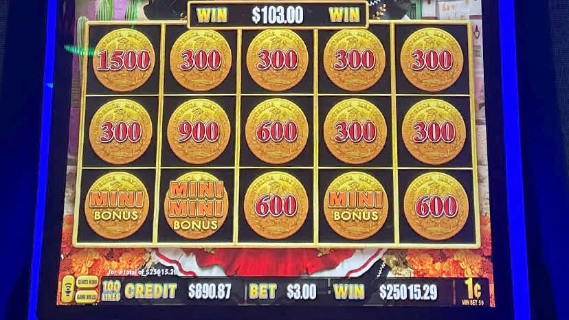 A slot machine screen showing a winner