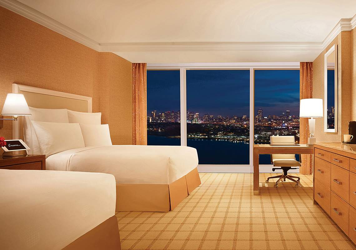 The interior of the Premier Harbor View Double at Encore Boston Harbor