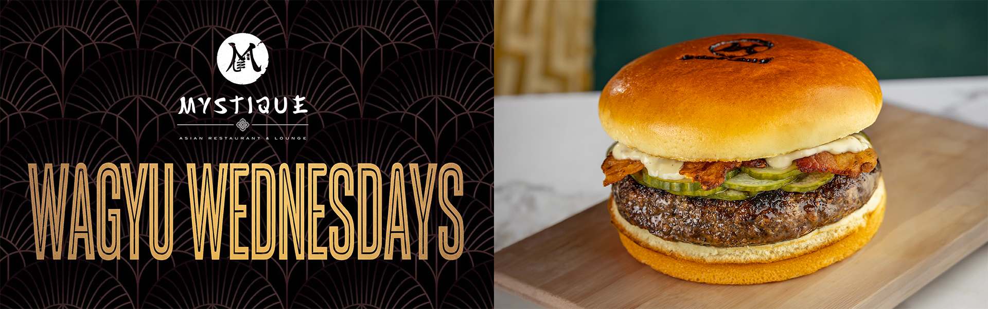 A wagyu burger on a platter