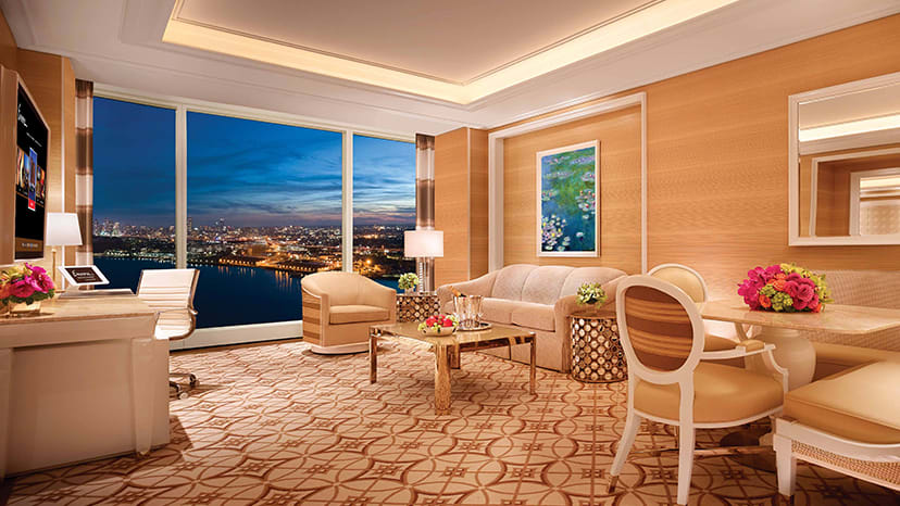 Signature Harbor View suite hotel room at Encore Boston Harbor