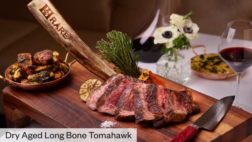 Dry aged Long Bone Tomahawk steak at Rare Steakhouse