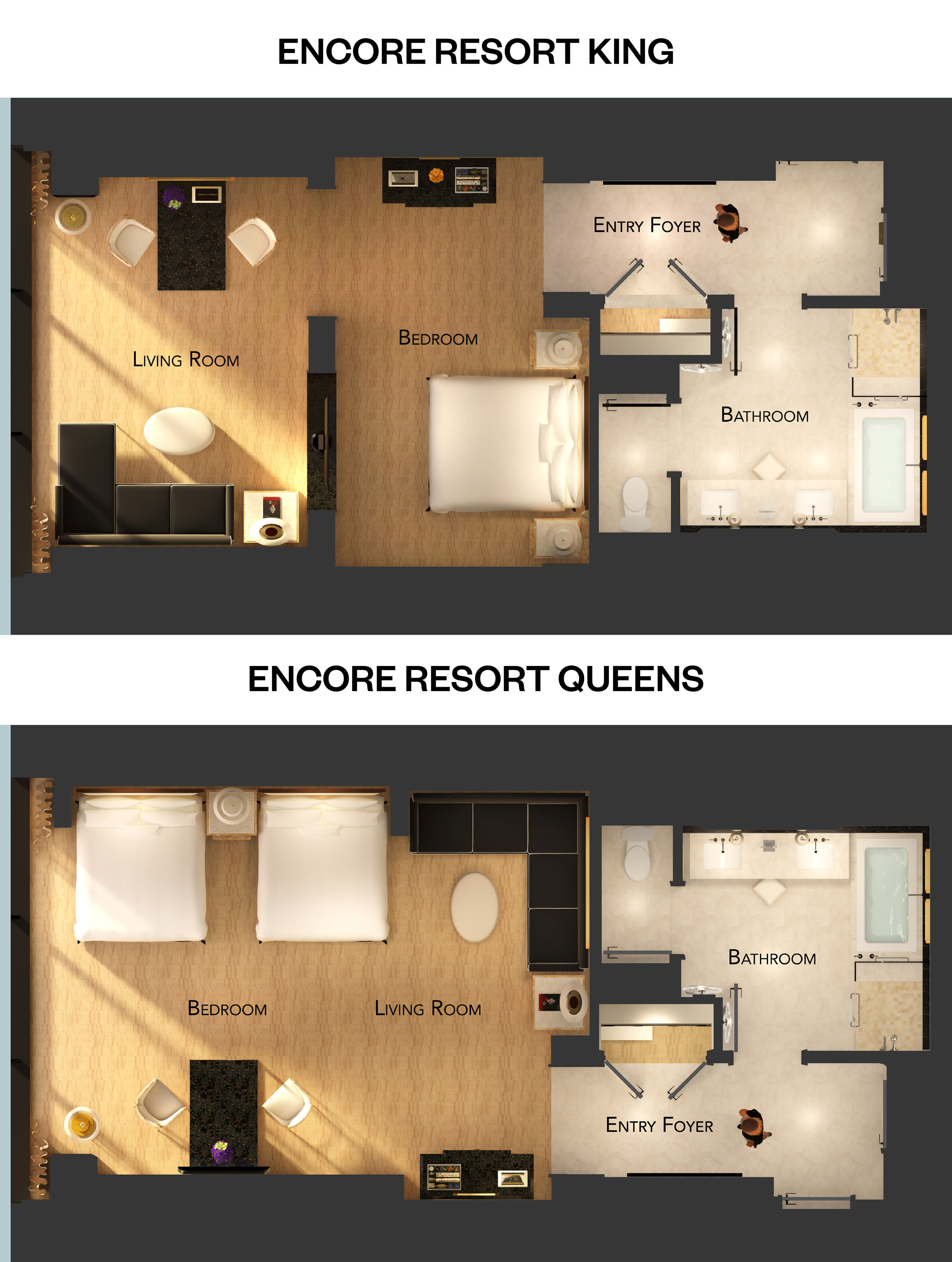 Encore Resort Floor Plans - King and Two Queens